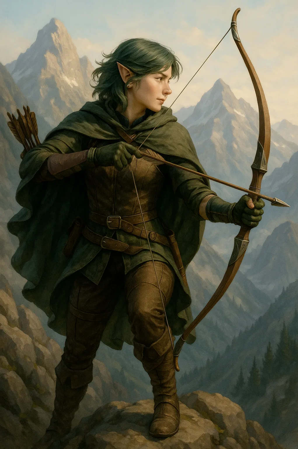 Vaelin in motion, drawing their bow